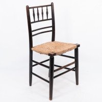 Philip Webb, attributed. Morris & Co., Aesthetic Movement Newly Rush Seat Sussex Chair - Thumbnail 1
