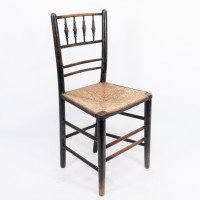 Philip Webb, attributed. Morris & Co., Aesthetic Movement Original Rush Seat Sussex Chair