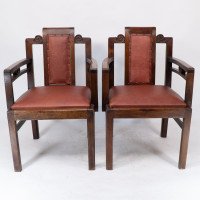 Sir Frank Brangwyn, attributed. Pair of Arts & Crafts Mahogany Armchairs Chinese Style - Thumbnail 2