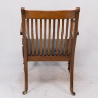 James Peddle, attributed. An Aesthetic Movement Oak Armchair with Serpentine Shaped Back - Thumbnail 18