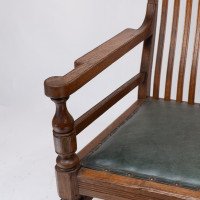 James Peddle, attributed. An Aesthetic Movement Oak Armchair with Serpentine Shaped Back - Thumbnail 6