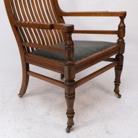 James Peddle, attributed. An Aesthetic Movement Oak Armchair with Serpentine Shaped Back - Thumbnail 11
