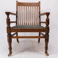 James Peddle, attributed. An Aesthetic Movement Oak Armchair with Serpentine Shaped Back - Thumbnail 13
