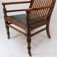 James Peddle, attributed. An Aesthetic Movement Oak Armchair with Serpentine Shaped Back - Thumbnail 15