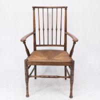 Liberty & Co., attributed. Egyptian Style Thebes Armchair Original Rush Seated Armchair - Thumbnail 2