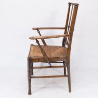 Liberty & Co., attributed. Egyptian Style Thebes Armchair Original Rush Seated Armchair - Thumbnail 4