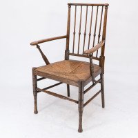 Liberty & Co., attributed. Egyptian Style Thebes Armchair Original Rush Seated Armchair - Thumbnail 3
