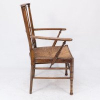 Liberty & Co., attributed. Egyptian Style Thebes Armchair Original Rush Seated Armchair - Thumbnail 5