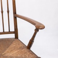 Liberty & Co., attributed. Egyptian Style Thebes Armchair Original Rush Seated Armchair - Thumbnail 10
