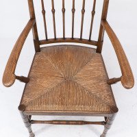 Liberty & Co., attributed. Egyptian Style Thebes Armchair Original Rush Seated Armchair - Thumbnail 9