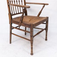 Liberty & Co., attributed. Egyptian Style Thebes Armchair Original Rush Seated Armchair - Thumbnail 13