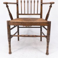 Liberty & Co., attributed. Egyptian Style Thebes Armchair Original Rush Seated Armchair - Thumbnail 14