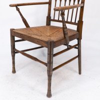 Liberty & Co., attributed. Egyptian Style Thebes Armchair Original Rush Seated Armchair - Thumbnail 15