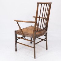 Liberty & Co., attributed. Egyptian Style Thebes Armchair Original Rush Seated Armchair - Thumbnail 18