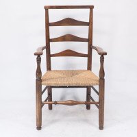 C R Ashbee attr. An Arts & Crafts oak ladder back armchair with re-rushed seat - Thumbnail 2