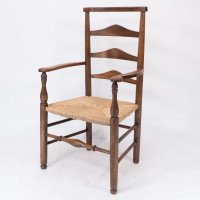 C R Ashbee attr. An Arts & Crafts oak ladder back armchair with re-rushed seat - Thumbnail 3