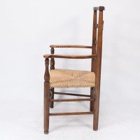 C R Ashbee attr. An Arts & Crafts oak ladder back armchair with re-rushed seat - Thumbnail 4