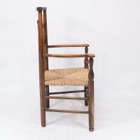 C R Ashbee attr. An Arts & Crafts oak ladder back armchair with re-rushed seat - Thumbnail 5