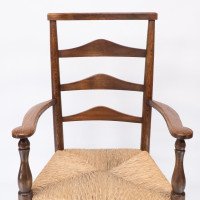 C R Ashbee attr. An Arts & Crafts oak ladder back armchair with re-rushed seat - Thumbnail 6