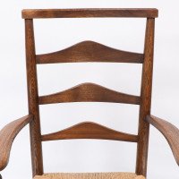 C R Ashbee attr. An Arts & Crafts oak ladder back armchair with re-rushed seat - Thumbnail 7