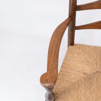 C R Ashbee attr. An Arts & Crafts oak ladder back armchair with re-rushed seat - Thumbnail 8