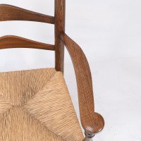 C R Ashbee attr. An Arts & Crafts oak ladder back armchair with re-rushed seat - Thumbnail 10