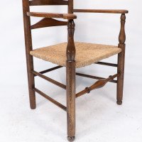 C R Ashbee attr. An Arts & Crafts oak ladder back armchair with re-rushed seat - Thumbnail 12