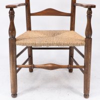 C R Ashbee attr. An Arts & Crafts oak ladder back armchair with re-rushed seat - Thumbnail 13