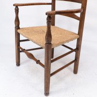 C R Ashbee attr. An Arts & Crafts oak ladder back armchair with re-rushed seat - Thumbnail 15