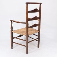 C R Ashbee attr. An Arts & Crafts oak ladder back armchair with re-rushed seat - Thumbnail 18
