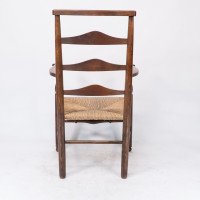 C R Ashbee attr. An Arts & Crafts oak ladder back armchair with re-rushed seat - Thumbnail 19