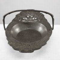 Urania. An Art Nouveau Pewter Fruit Bowl with a Loop Handle Floral Decoration - Thumbnail 7
