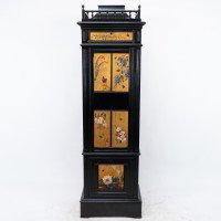 A Rare Aesthetic Movement Ebonized Polychrome Painted Humidor with Floral Decor - Thumbnail 2