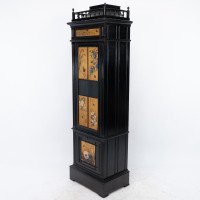 A Rare Aesthetic Movement Ebonized Polychrome Painted Humidor with Floral Decor - Thumbnail 3