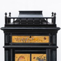 A Rare Aesthetic Movement Ebonized Polychrome Painted Humidor with Floral Decor - Thumbnail 7