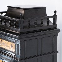 A Rare Aesthetic Movement Ebonized Polychrome Painted Humidor with Floral Decor - Thumbnail 8