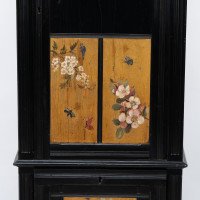 A Rare Aesthetic Movement Ebonized Polychrome Painted Humidor with Floral Decor - Thumbnail 10