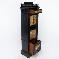 A Rare Aesthetic Movement Ebonized Polychrome Painted Humidor with Floral Decor - Thumbnail 12