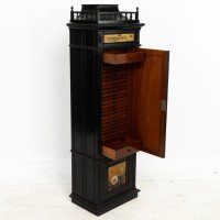 A Rare Aesthetic Movement Ebonized Polychrome Painted Humidor with Floral Decor - Thumbnail 14