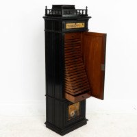A Rare Aesthetic Movement Ebonized Polychrome Painted Humidor with Floral Decor - Thumbnail 13