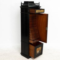 A Rare Aesthetic Movement Ebonized Polychrome Painted Humidor with Floral Decor - Thumbnail 15