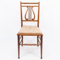 Aesthetic Movement – Walnut Lyre Back Chair with Button Seat (c.1890) - Thumbnail 2