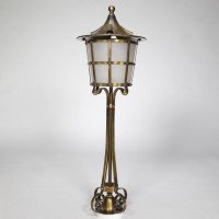 An Arts & Crafts Copper Stair Post Lantern with Matching Hall Lantern - Thumbnail 4