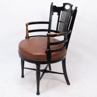 E. W. Godwin (Style Of) – Anglo-Japanese Ebonised Armchair with Leather Seat - Thumbnail 3