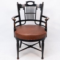 E. W. Godwin (Style Of) – Anglo-Japanese Ebonised Armchair with Leather Seat - Thumbnail 2