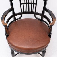 E. W. Godwin (Style Of) – Anglo-Japanese Ebonised Armchair with Leather Seat - Thumbnail 10