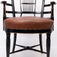 E. W. Godwin (Style Of) – Anglo-Japanese Ebonised Armchair with Leather Seat - Thumbnail 11