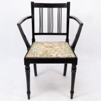 Morris & Co. Arts and Crafts Beech Armchair with Morris Fabric Seat - Thumbnail 2