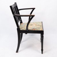Morris & Co. Arts and Crafts Beech Armchair with Morris Fabric Seat - Thumbnail 5