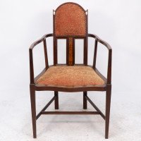 G. M. Ellwood for J. S. Henry. Arts & Crafts Armchair with Mother-of-pearl Inlays - Thumbnail 2